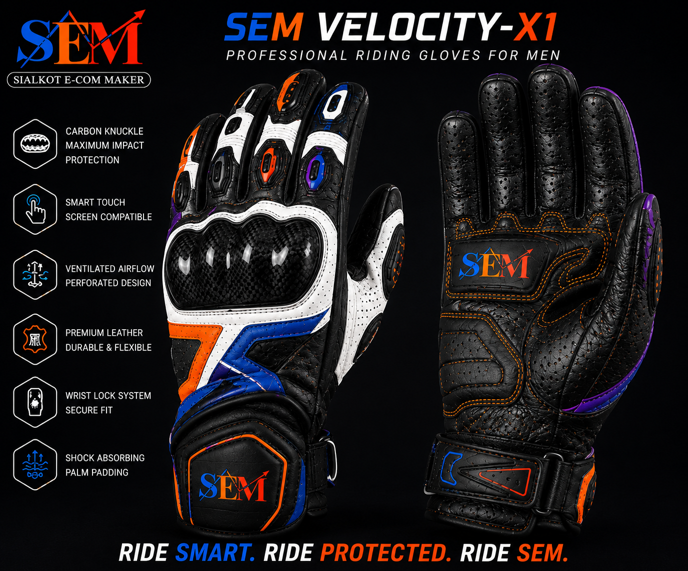SEM Velocity-X1 Professional Riding Gloves – AI-Designed Premium Motorcycle Protection SEM Velocity-X1 Professional Riding Gloves – AI-Designed Premium Motorcycle Protection