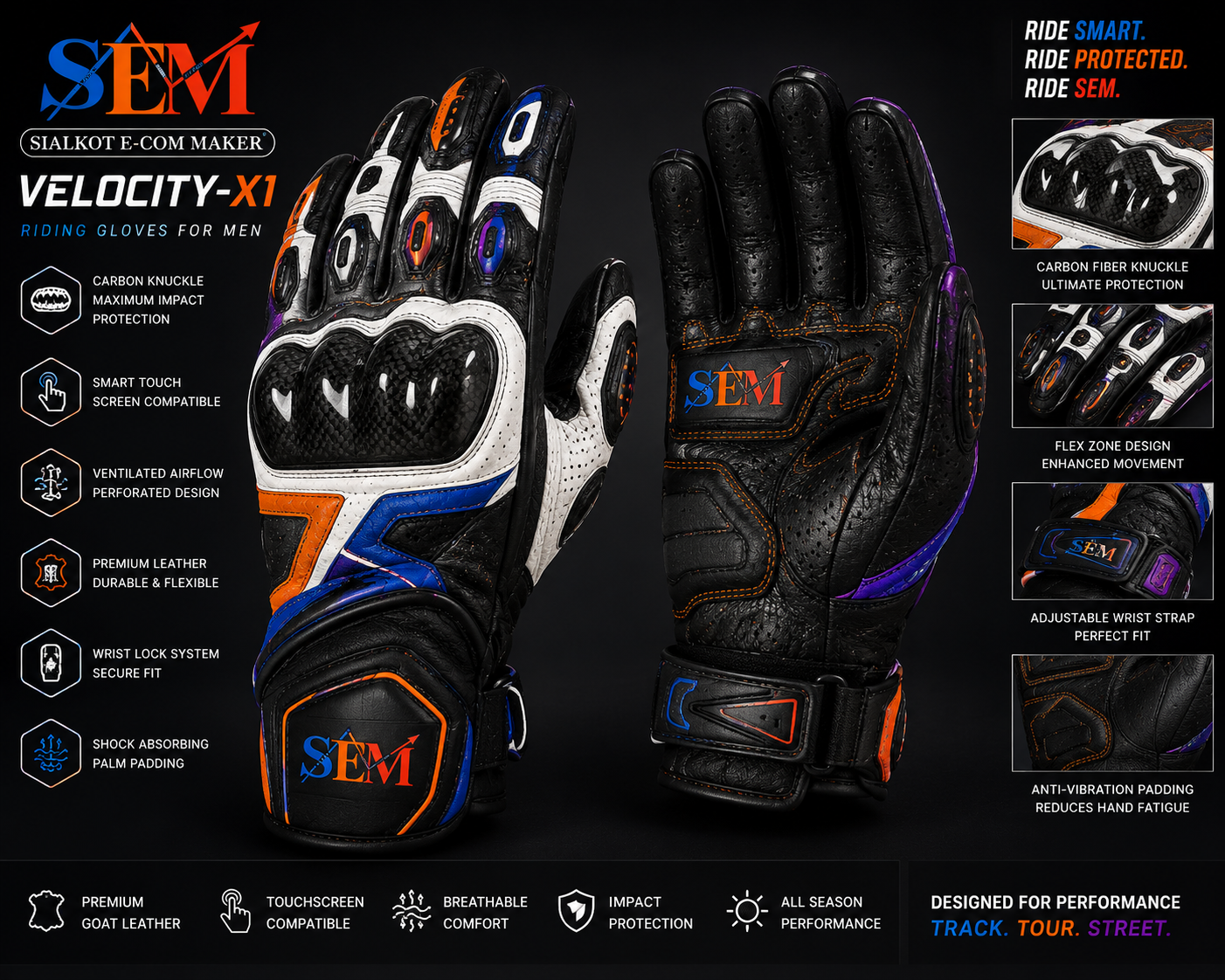 SEM Velocity-X1 Professional Riding Gloves – AI-Designed Premium Motorcycle Protection SEM Velocity-X1 Professional Riding Gloves – AI-Designed Premium Motorcycle Protection