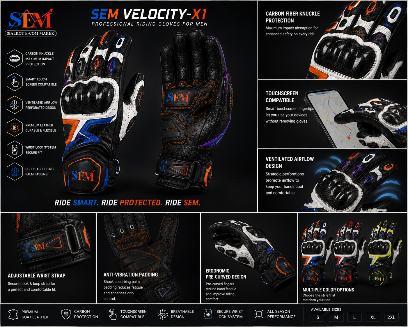 SEM Velocity-X1 Professional Riding Gloves – AI-Designed Premium Motorcycle Protection SEM Velocity-X1 Professional Riding Gloves – AI-Designed Premium Motorcycle Protection